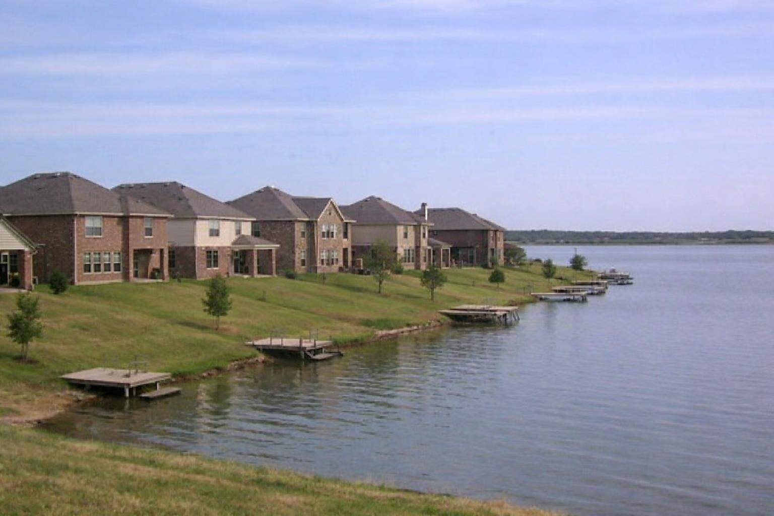 Houses along a lake shore